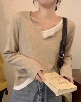 Pseudo-two apricot sweater unique niche bottoming shirt