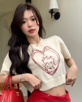 Short knitted summer tops Korean style short sleeve T-shirt