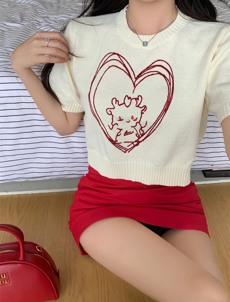 Short knitted summer tops Korean style short sleeve T-shirt
