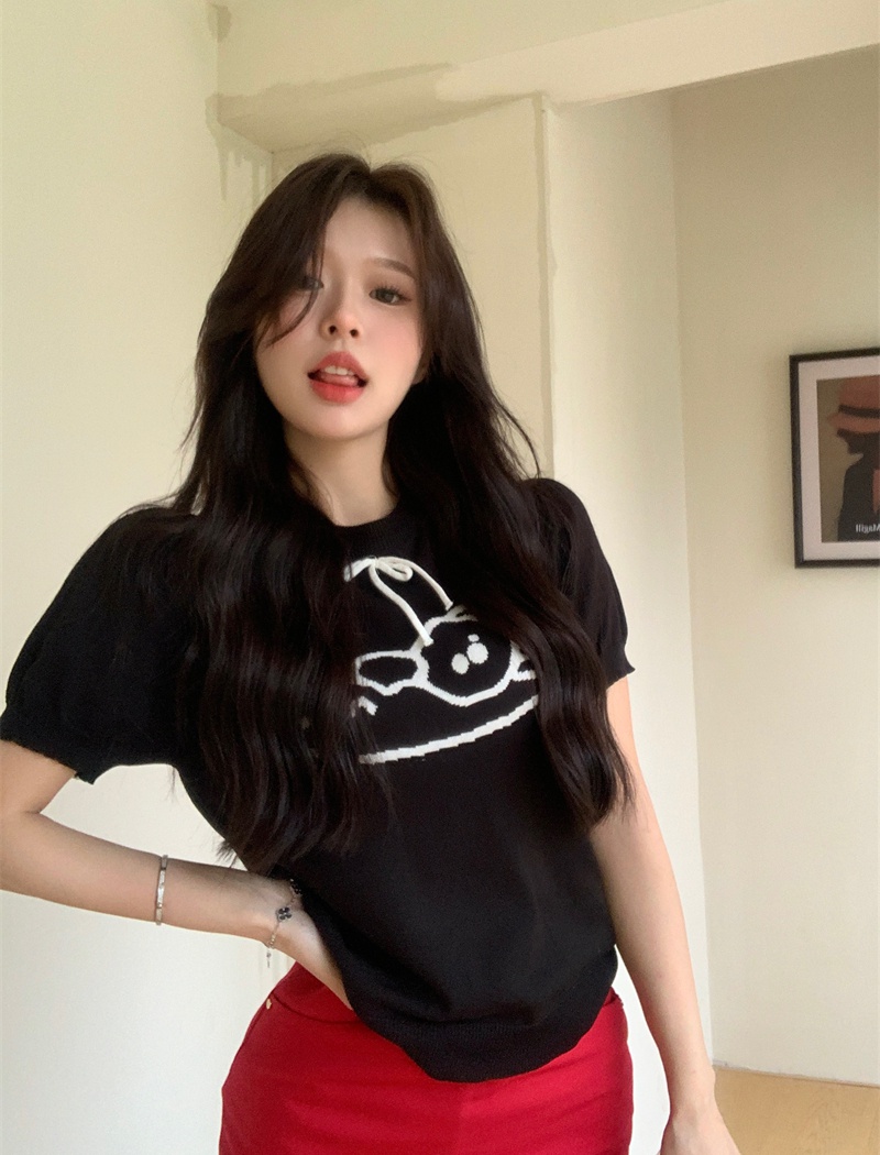 Sweet bow tops printing Korean style T-shirt
