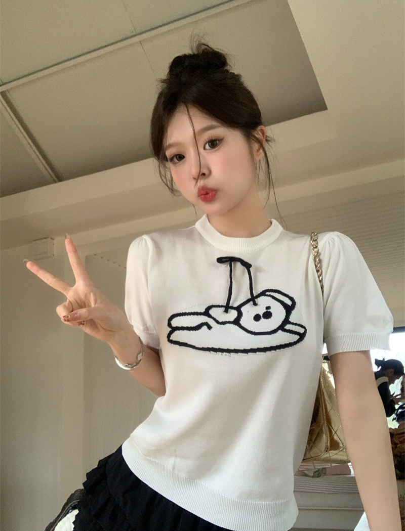Sweet bow tops printing Korean style T-shirt