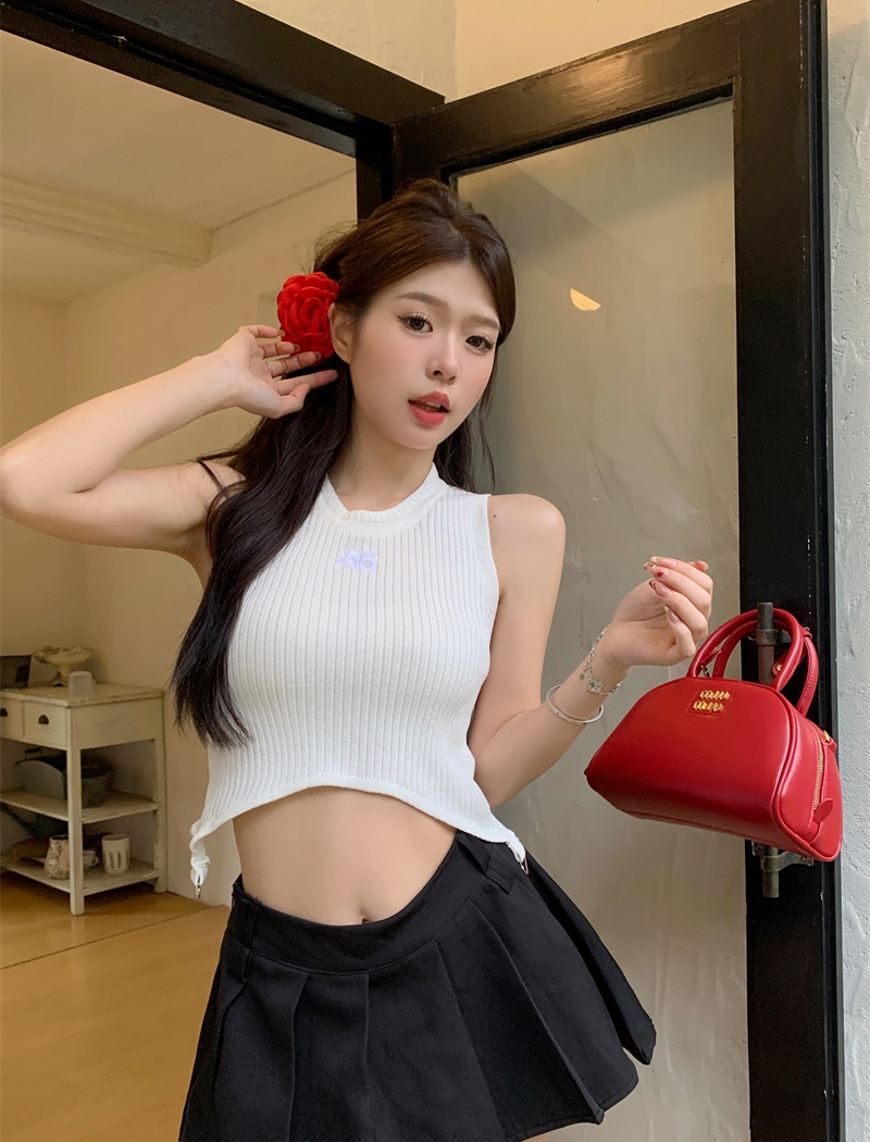 Short niche Korean style vest embroidery knitted tops
