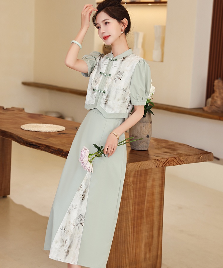 Summer long skirt Chinese style skirt 2pcs set