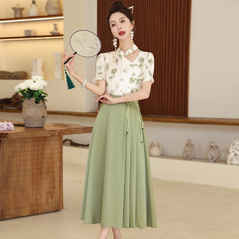 Chinese style summer skirt 2pcs set for women