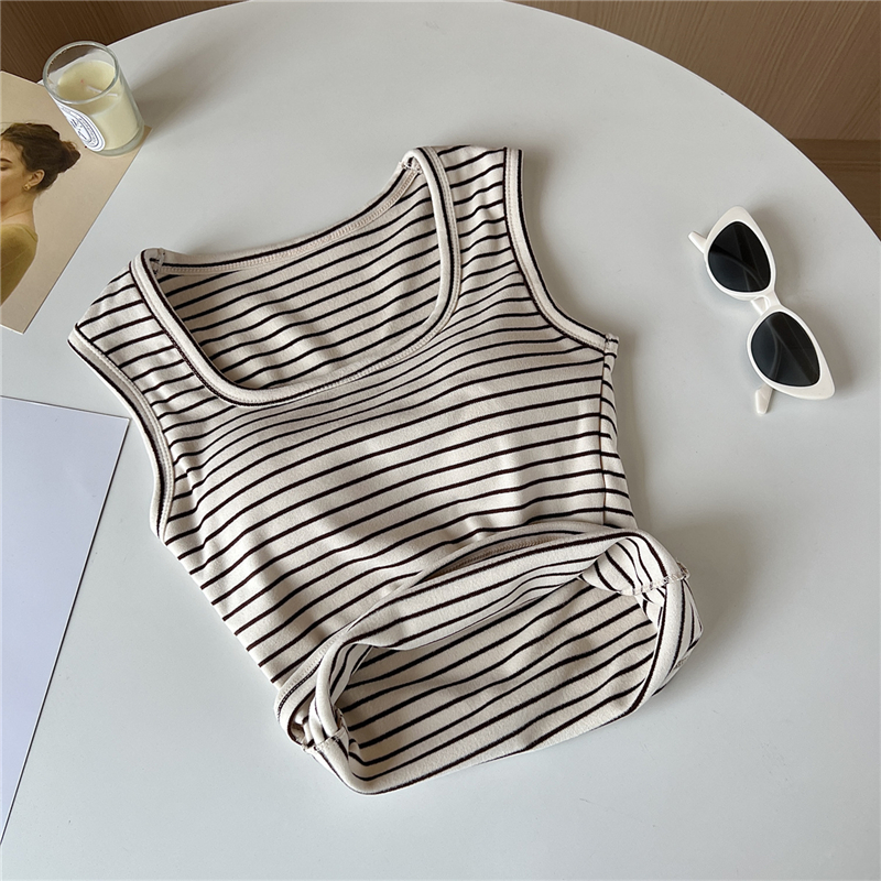 Sueding with chest pad tops sleeveless stripe vest