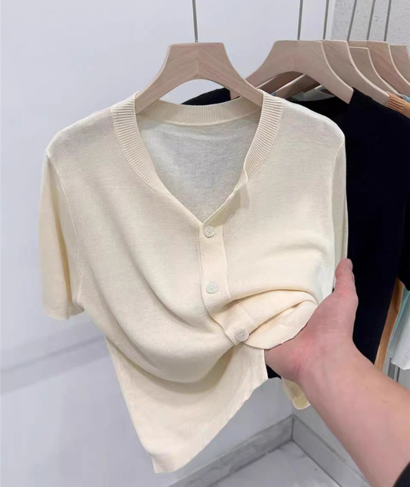 Short sleeve retro thin T-shirt loose knitted tops