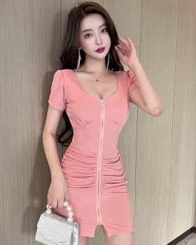 Korean style slim spicegirl short sleeve fold sexy dress