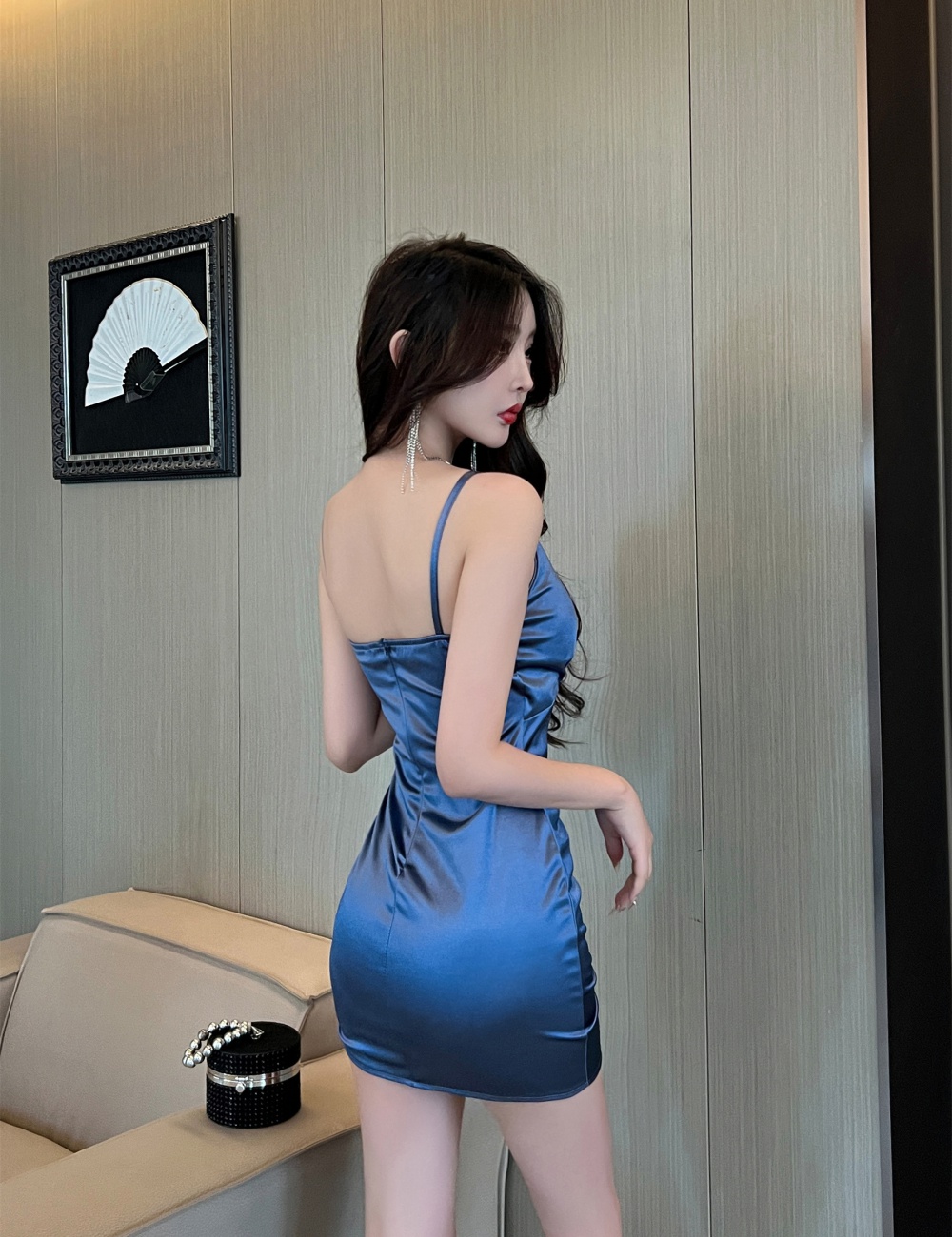 Drawstring sling sexy package hip bottoming dress
