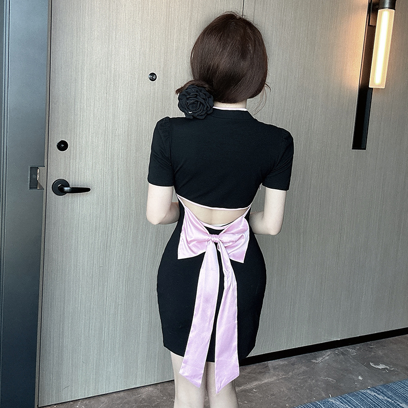 Summer niche dress hollow bow cheongsam for women