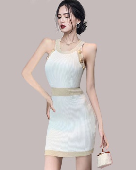 High waist knitted sleeveless chanelstyle slim dress for women