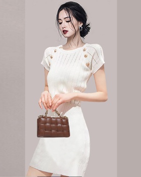Autumn unique ice silk short sleeve knitted slim tops for women