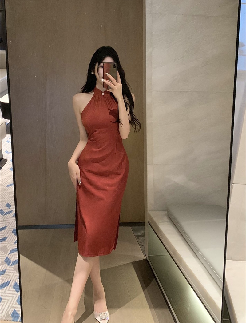 Chinese style cheongsam sleeveless formal dress