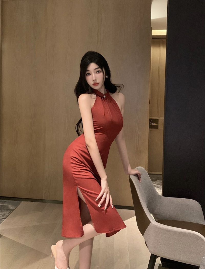 Chinese style cheongsam sleeveless formal dress