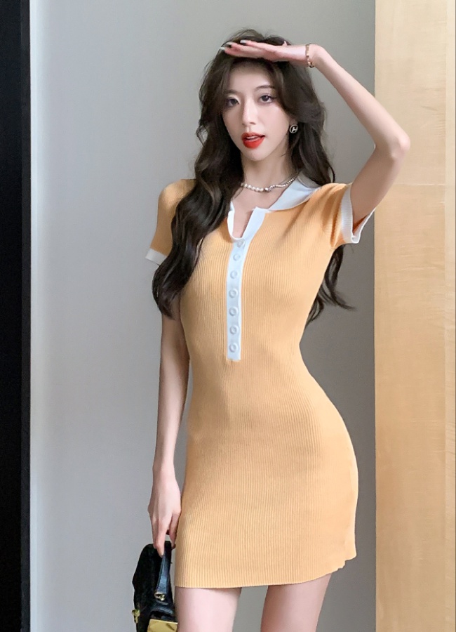 Slim high waist spicegirl short sleeve elasticity dress