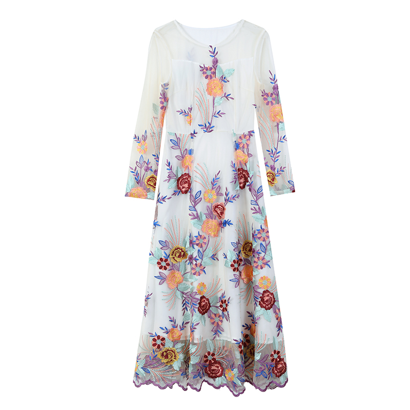Long chiffon spring and summer embroidery dress