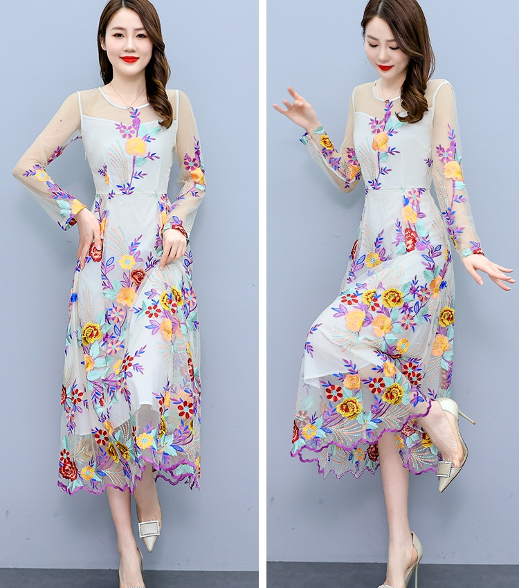 Long chiffon spring and summer embroidery dress