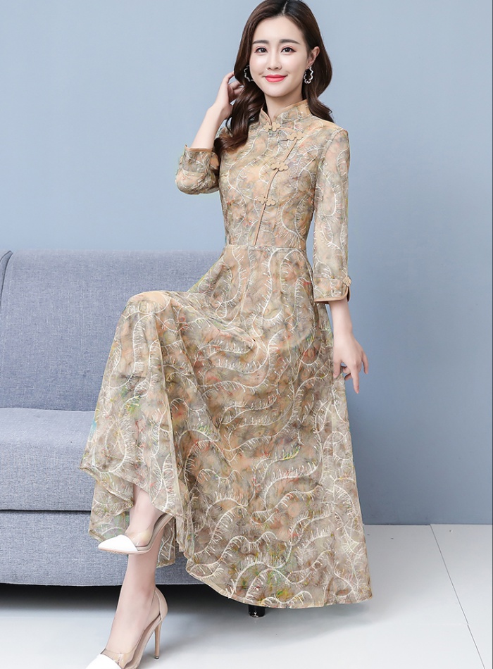 Lace slim cheongsam long retro dress for women