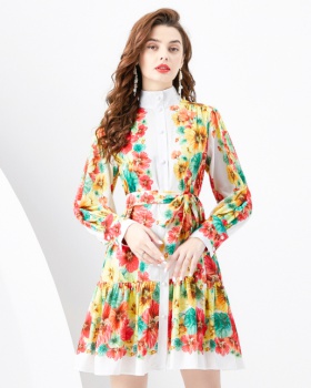 Spring and summer court style cstand collar dress
