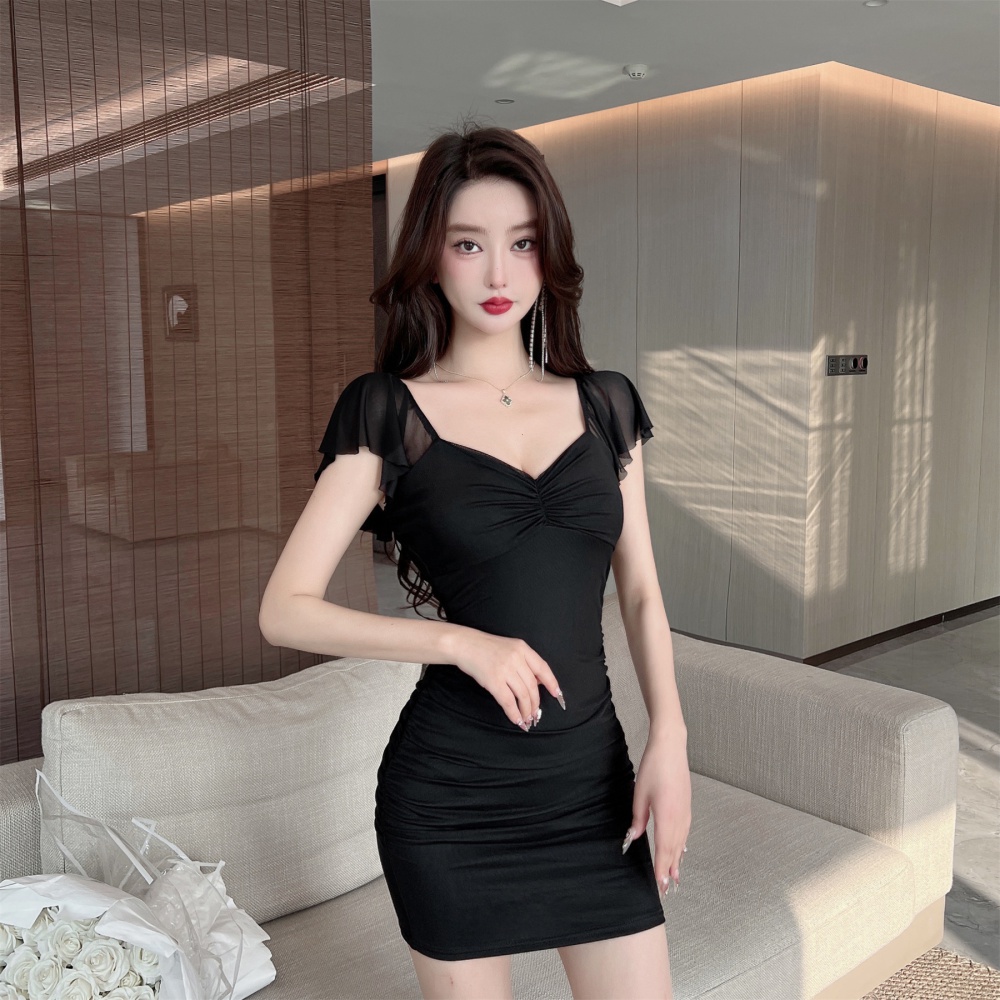 Boats sleeve cool summer gauze package hip bottoming dress