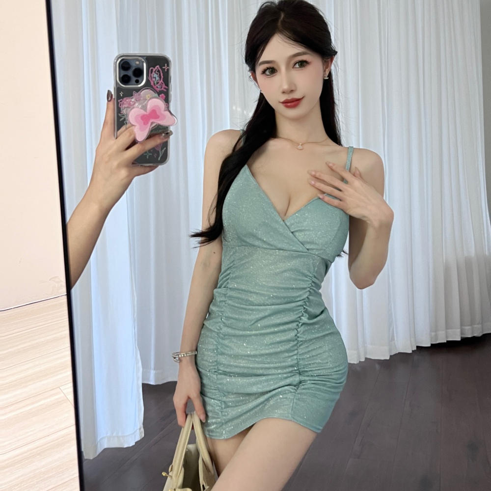 Low-cut tight sexy flash package hip dress