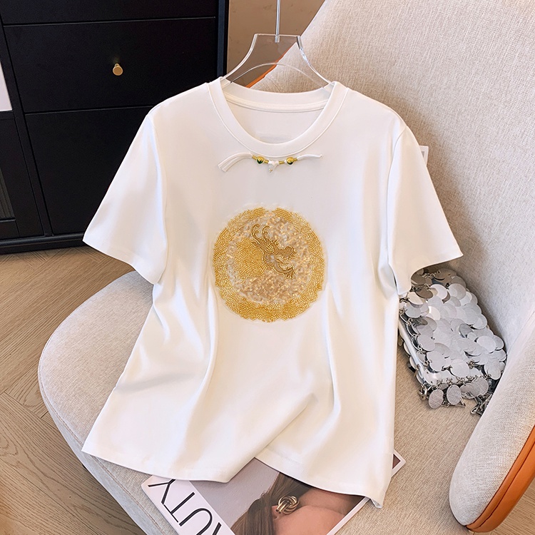 White T-shirt Chinese style bottoming shirt for women