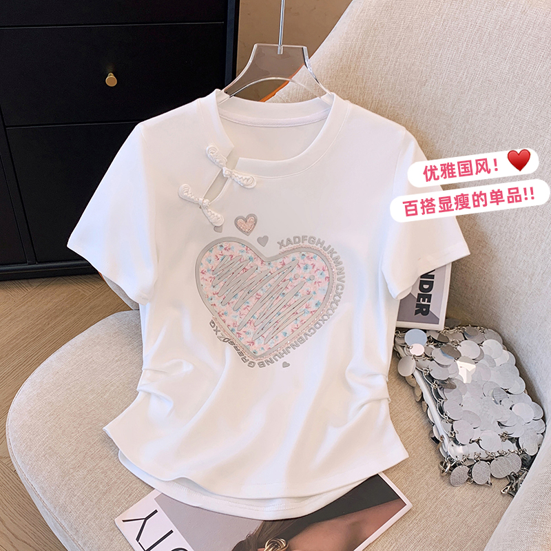 Printing pinched waist T-shirt summer tops for women