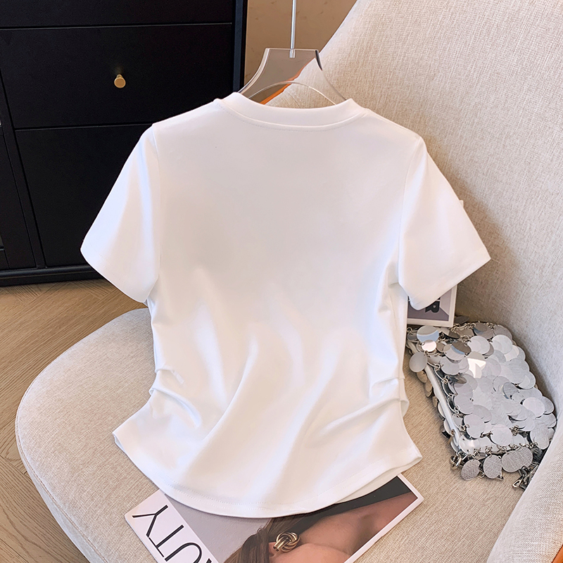 Printing pinched waist T-shirt summer tops for women