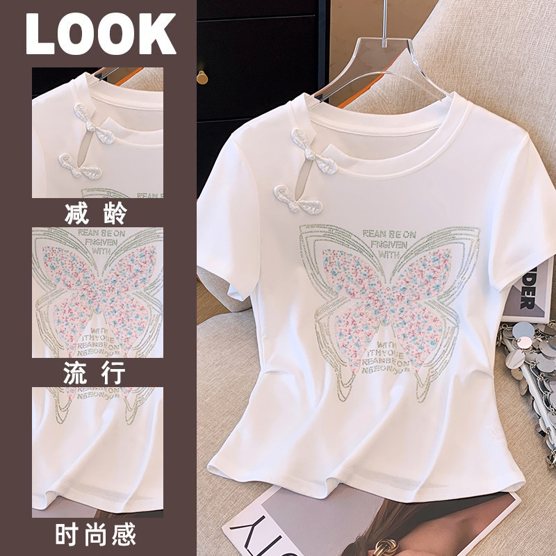 Sequins short sleeve T-shirt Korean style tops for women