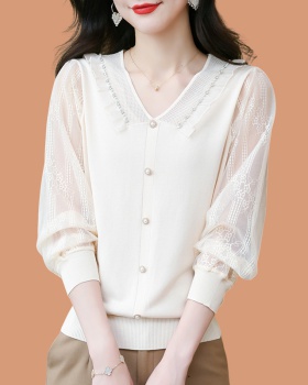 Lace doll collar short sweater thin fashion shirts