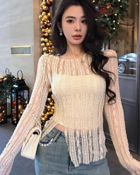 Round neck lace pure spring enticement T-shirt for women