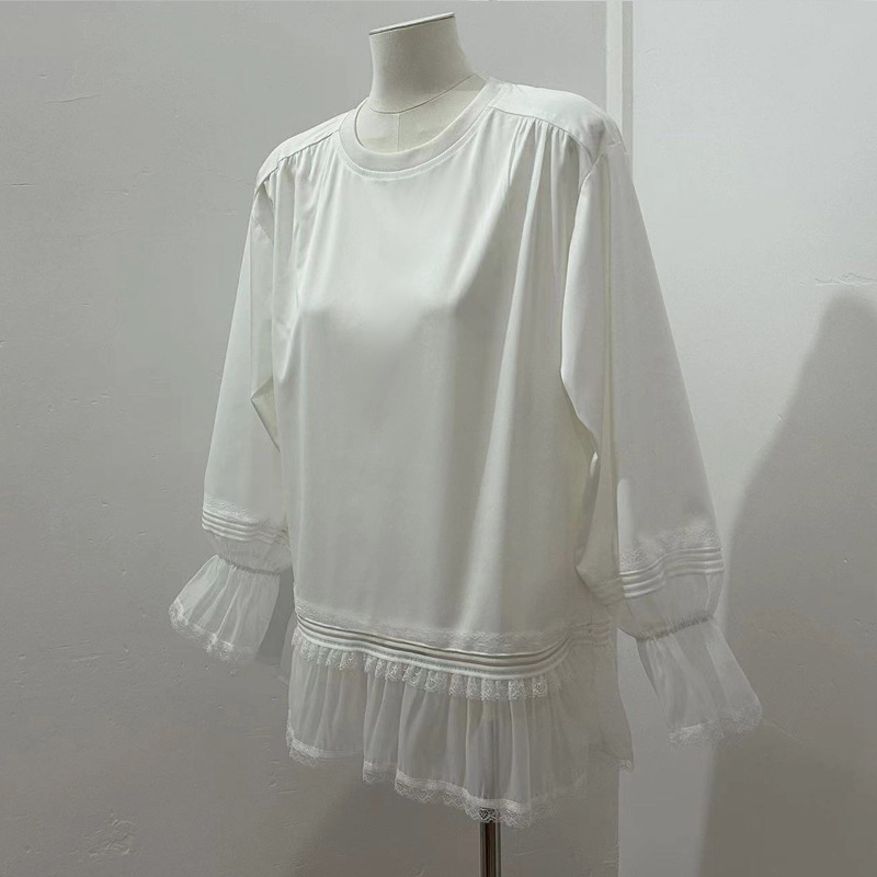 Lace all-match tops Casual small fellow shirt for women