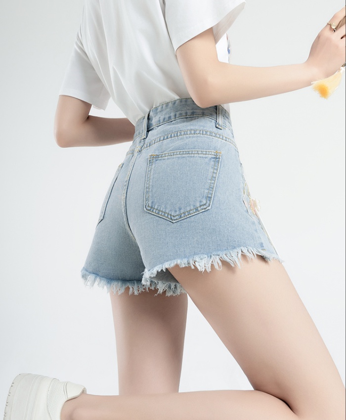 Embroidery shorts A-line short jeans for women