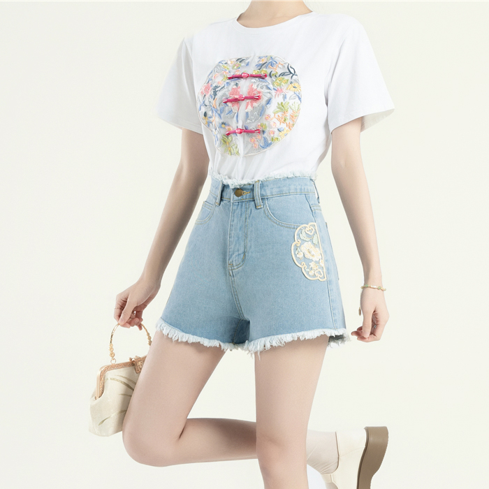 High waist personality short jeans A-line shorts