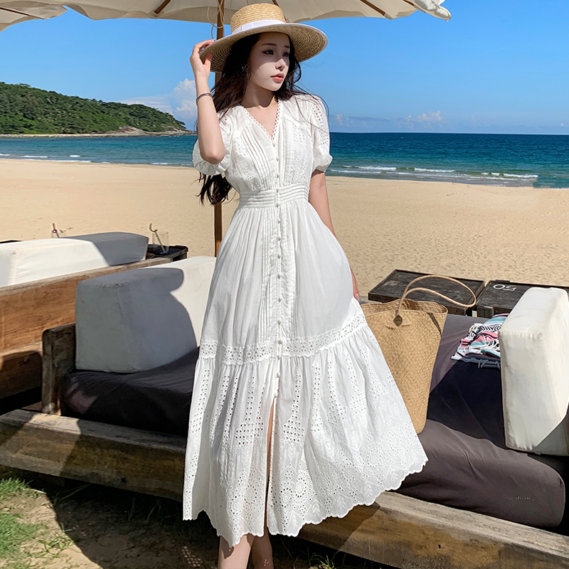 Embroidery France style dress hollow long dress