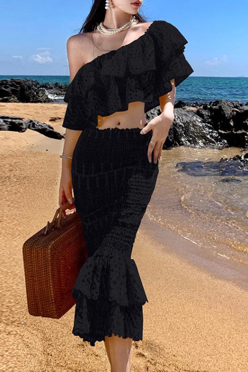 Short mermaid high waist tops slim vacation skirt a set