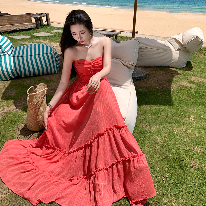 Hollow vacation beach dress seaside long dress