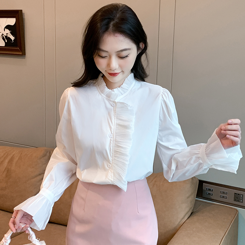 White long sleeve all-match tops spring Casual shirt
