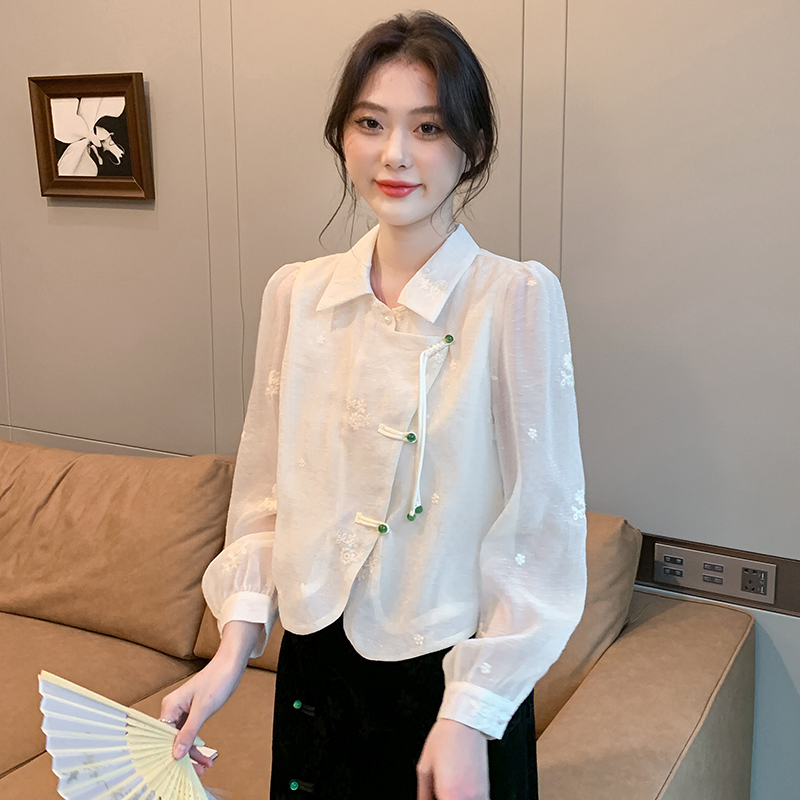 Spring embroidered shirt Chinese style tops for women