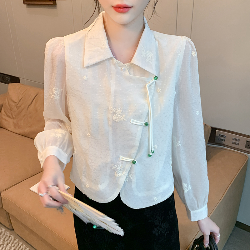 Spring embroidered shirt Chinese style tops for women