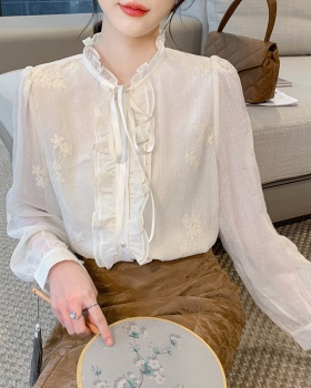 Wood ear embroidered shirt all-match tops for women