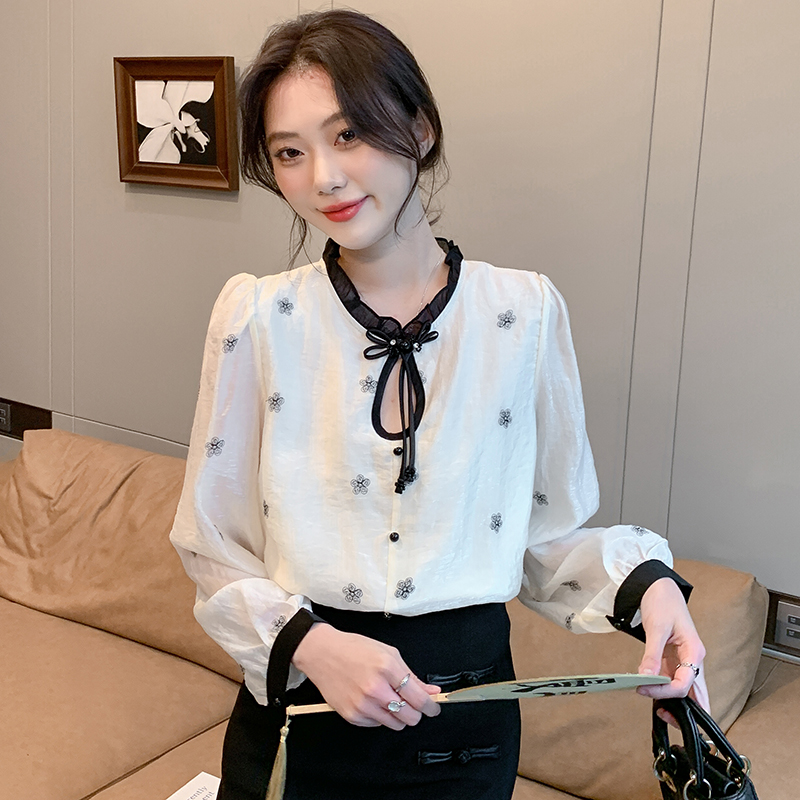 Korean style embroidered tops spring shirt for women