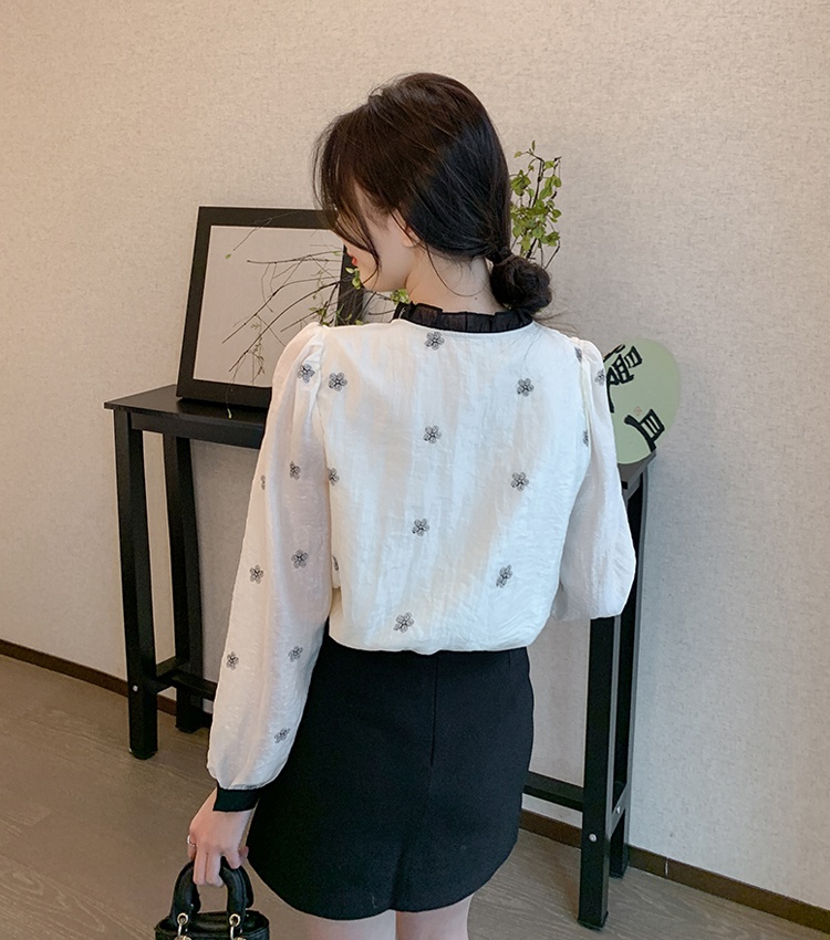 Korean style embroidered tops spring shirt for women