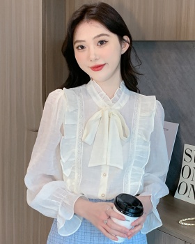 Korean style wood ear shirt splice spring tops for women