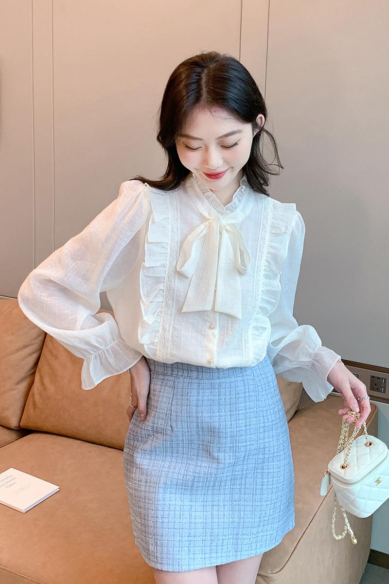 Korean style wood ear shirt splice spring tops for women