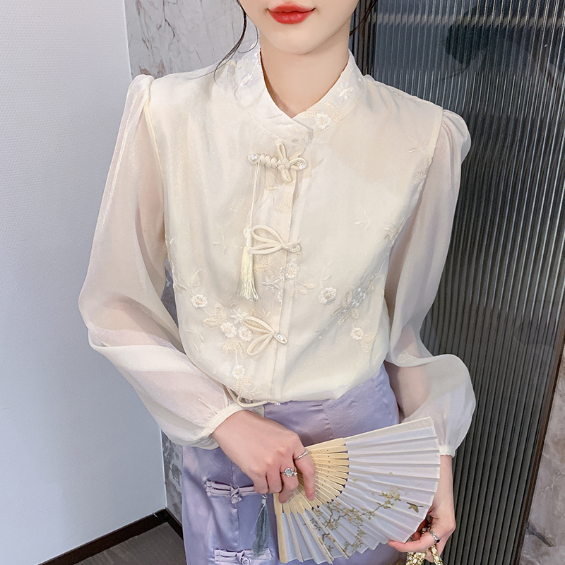 Chinese style long sleeve shirt spring tops