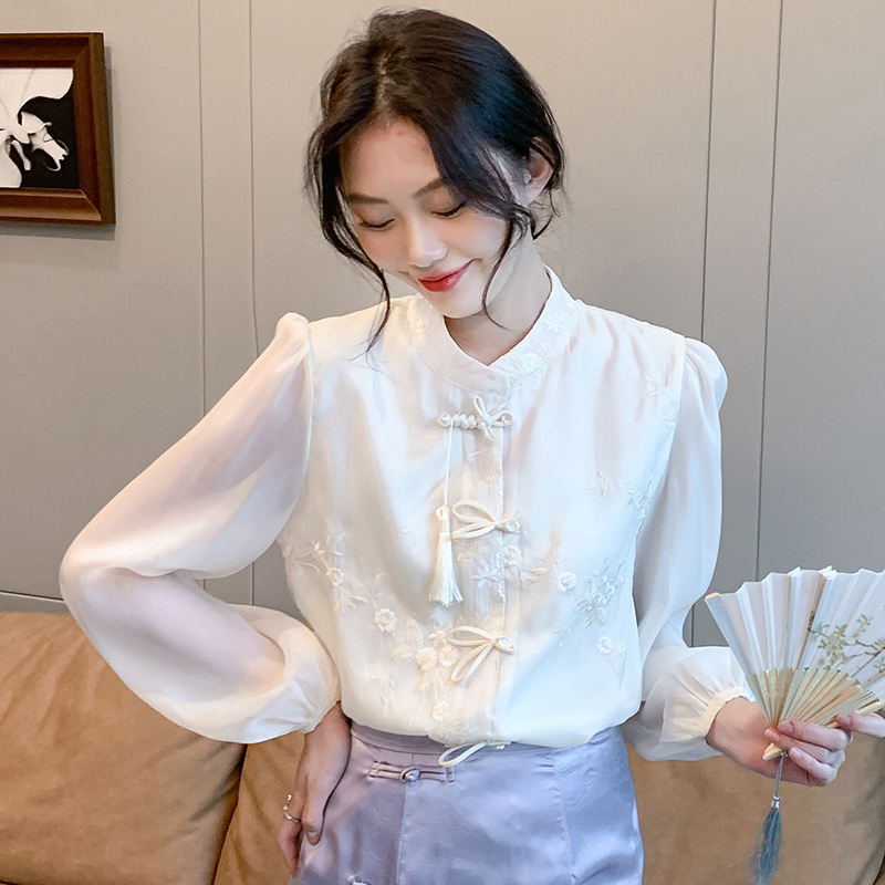 Chinese style long sleeve shirt spring tops