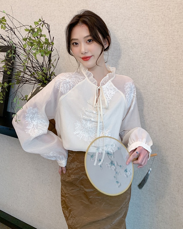 Chinese style raglan sleeve tops spring shirt