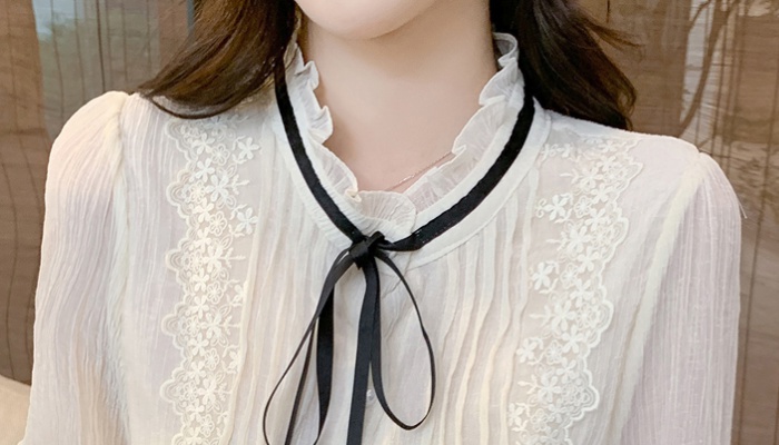 Korean style bow shirt splice tops for women
