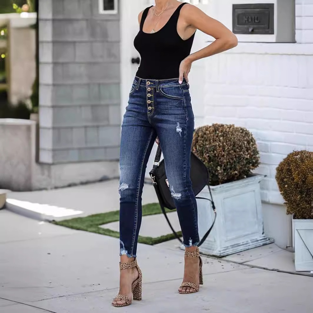 European style breasted casual pants feet retro jeans