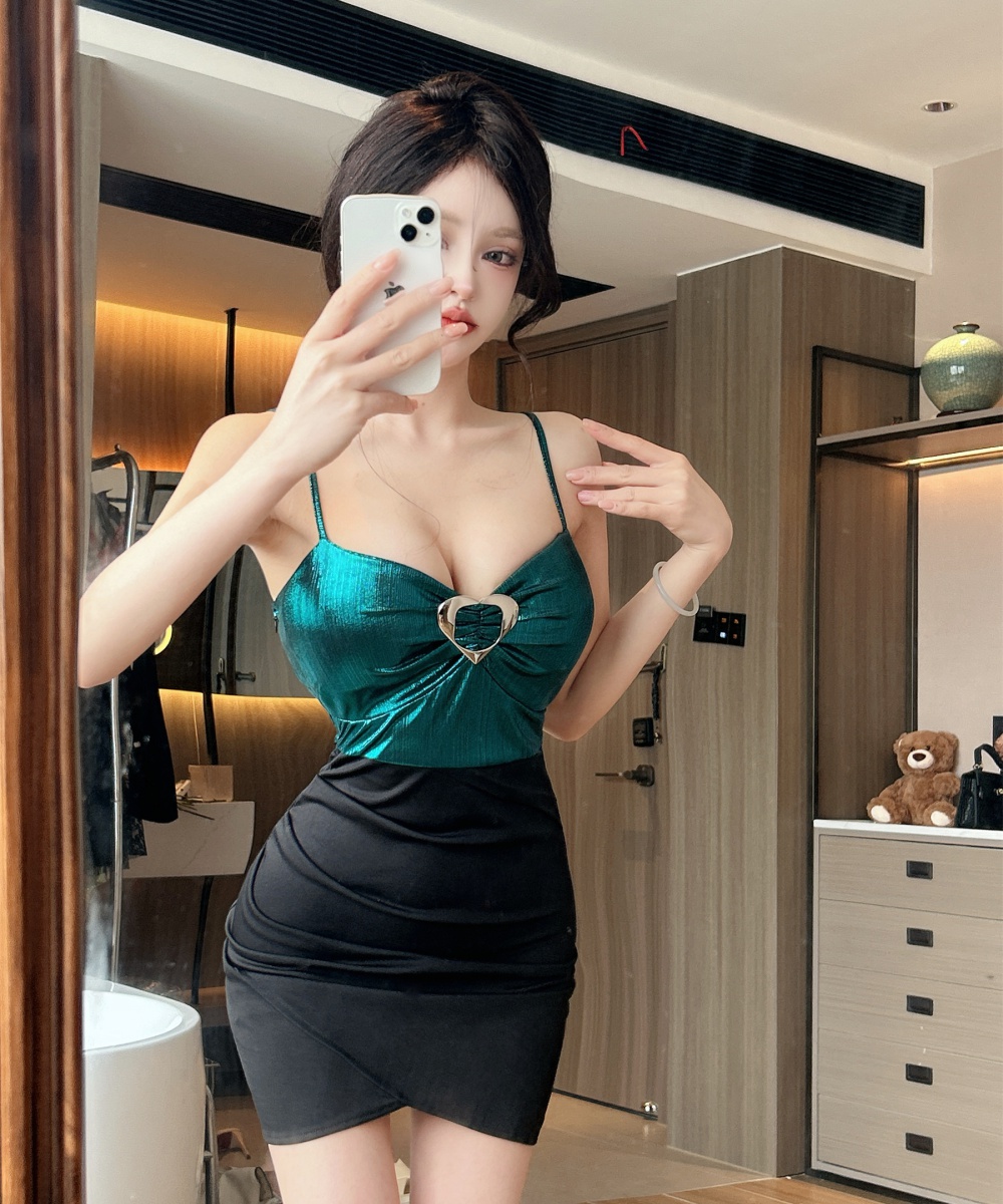 Splice mixed colors bottoming package hip dress